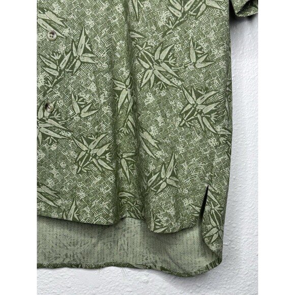 Vtg Columbia Button Front Shirt Men's Medium Silk Green Hawaiian Palm Leaves 90s - Picture 6 of 16